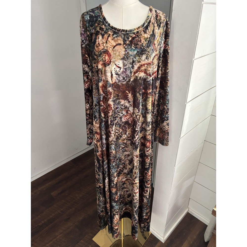 Soft Surroundings Dress Womens‎ Large Multicolor Velvet Maxi Long Sleeve Trapeze